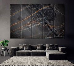 Natural Dark Gray Marble Canvas Print ArtLexy 5 Panels 36"x24" inches 