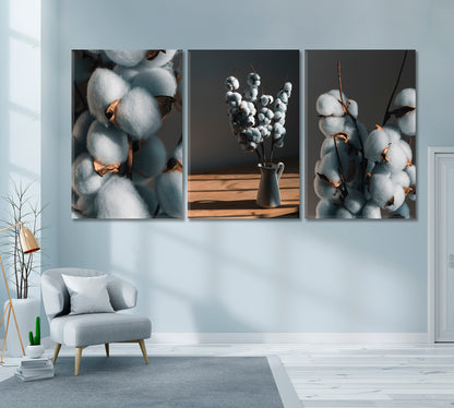 Set of 3 Cotton Flower Bouquet Canvas Print ArtLexy   