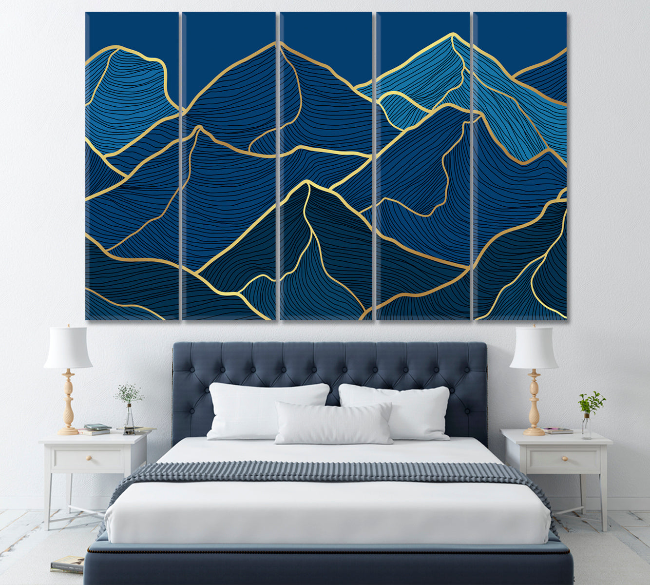 Abstract Gold Mountains Canvas Print ArtLexy 5 Panels 36"x24" inches 