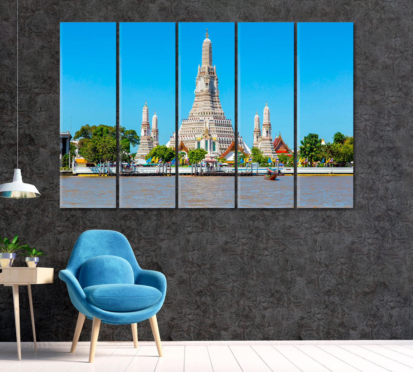 Wat Arun Temple Bangkok Thailand Canvas Print ArtLexy 5 Panels 36"x24" inches 