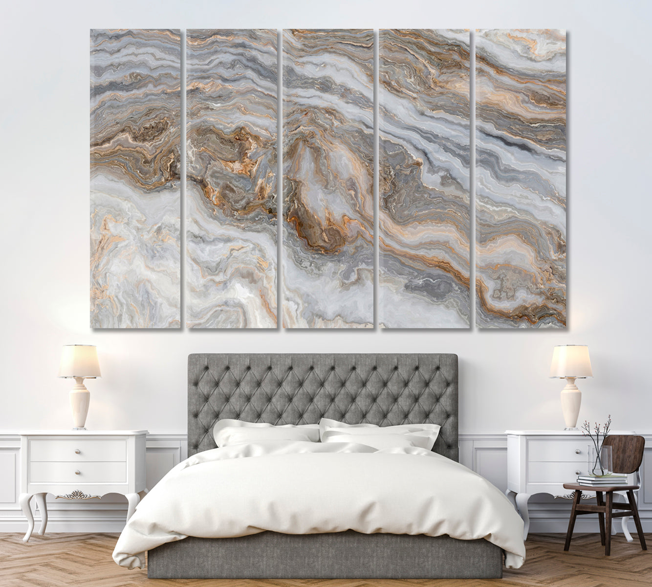 Marble with Curly Veins Canvas Print ArtLexy 5 Panels 36"x24" inches 
