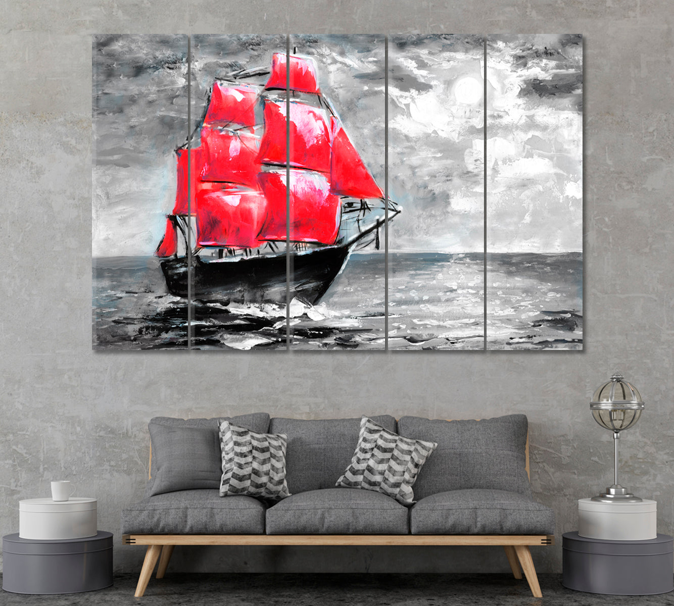 Scarlet Sails Canvas Print ArtLexy 5 Panels 36"x24" inches 