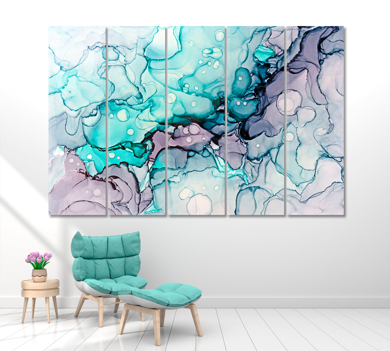 Trendy Mixed Turquoise and Purple Abstract Pattern Canvas Print ArtLexy 5 Panels 36"x24" inches 