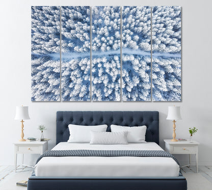 Top View Beautiful Winter Forest Canvas Print ArtLexy 5 Panels 36"x24" inches 