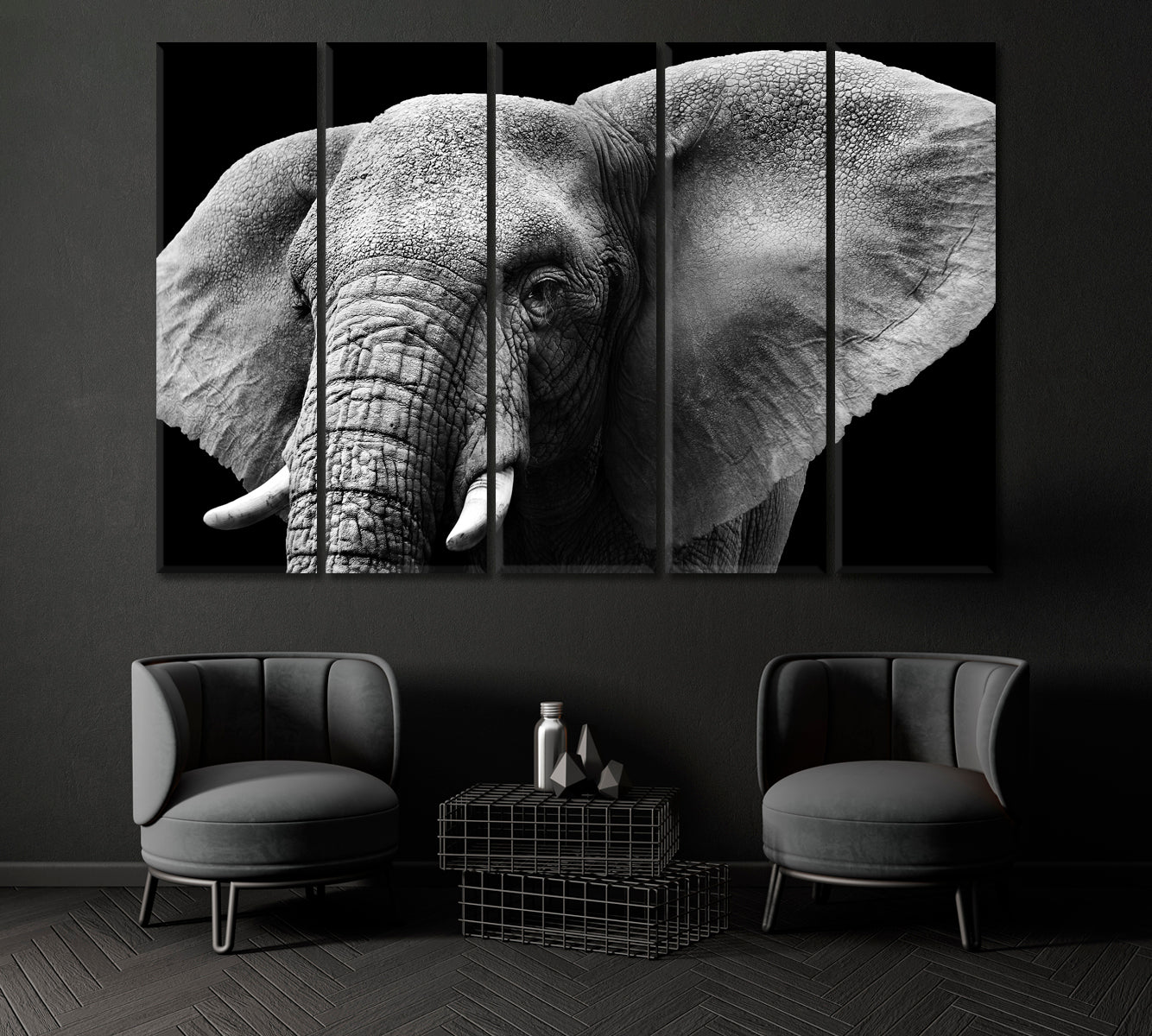 Elephant in Black and White Canvas Print ArtLexy 5 Panels 36"x24" inches 