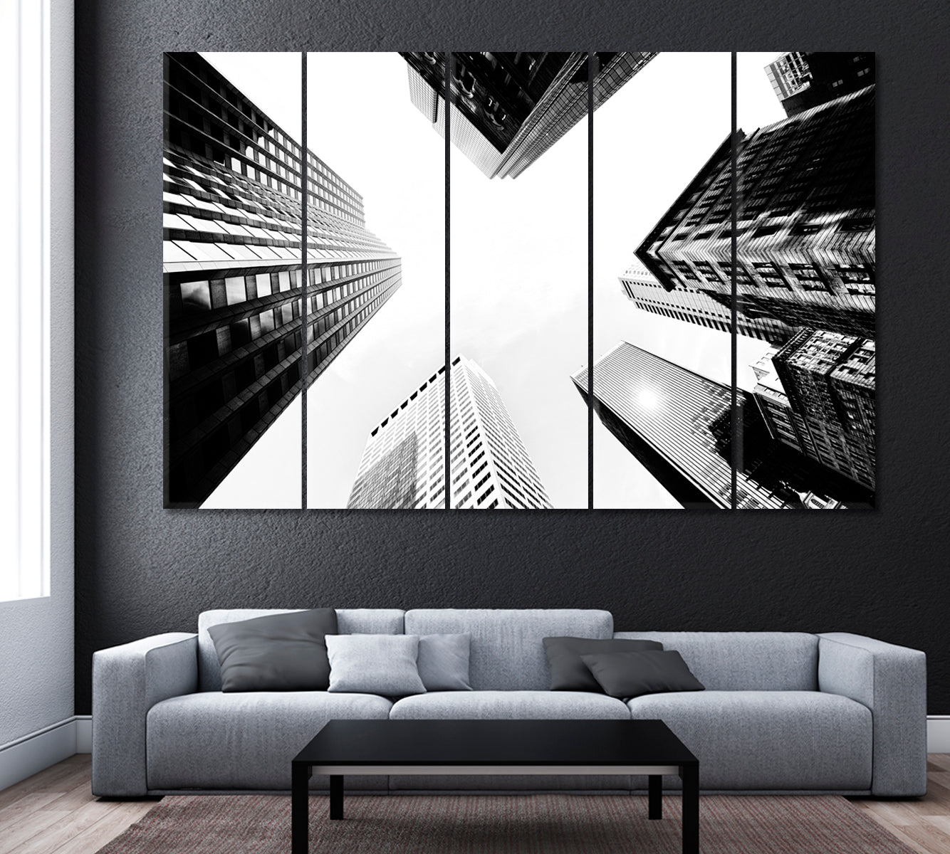 Skyscrapers in Black and White Canvas Print ArtLexy 5 Panels 36"x24" inches 