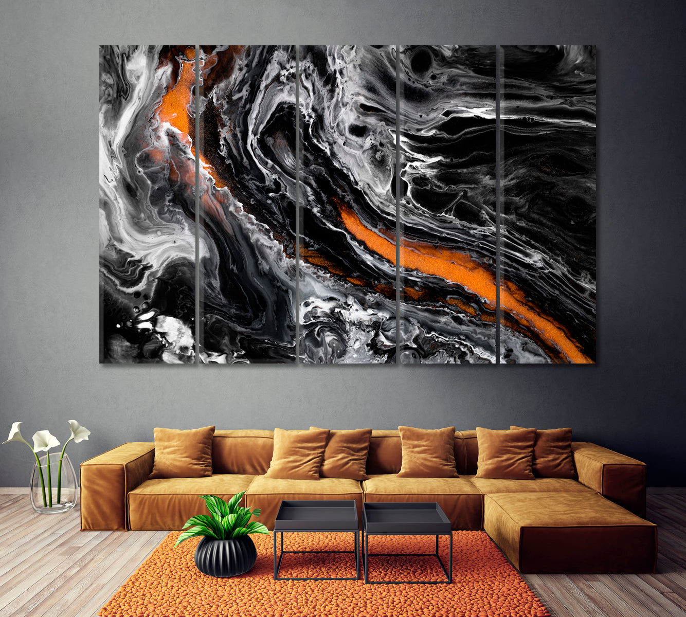Abstract Liquid Acrylic Black Pattern Canvas Print ArtLexy 5 Panels 36"x24" inches 