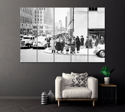 Fifth Avenue and 50th Street with Rockefeller Plaza New York 1938 Canvas Print ArtLexy 5 Panels 36"x24" inches 