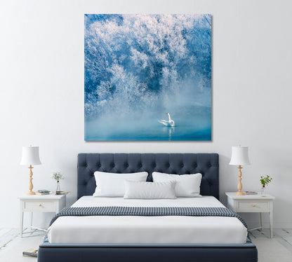 Winter Landscape with Swans on Lake Canvas Print ArtLexy   