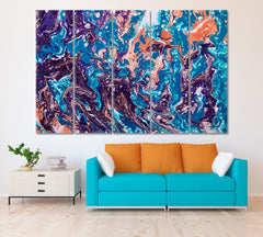 Blue Marble Fluid Painting Canvas Print ArtLexy 5 Panels 36"x24" inches 