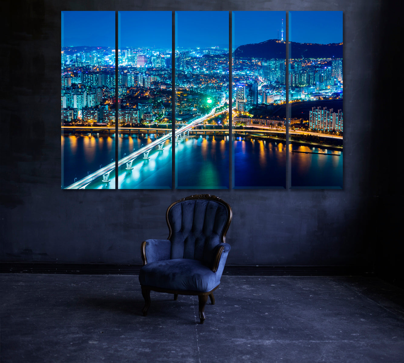 Seoul Skyline at Night South Korea Canvas Print ArtLexy 5 Panels 36"x24" inches 