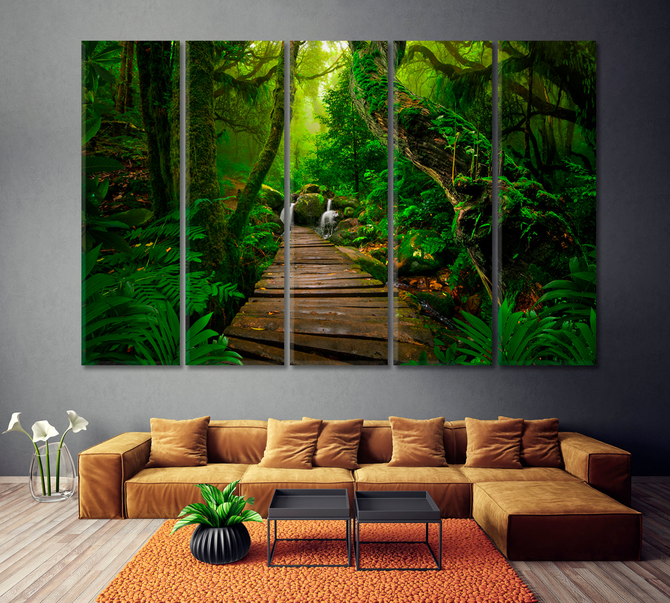 Asian Tropical Rainforest Canvas Print ArtLexy 5 Panels 36"x24" inches 