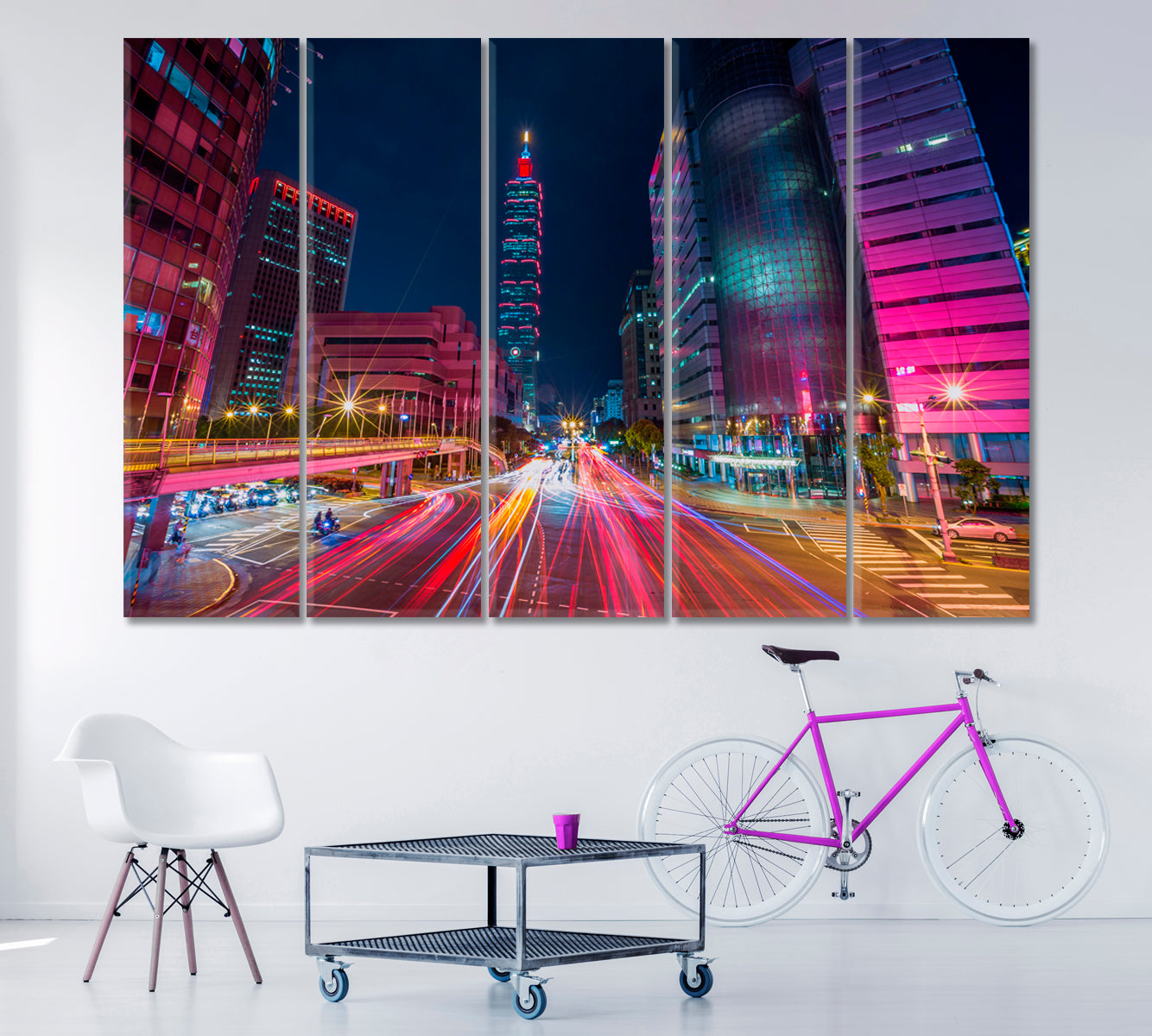 Taipei Cityscape at Night Taiwan Canvas Print ArtLexy 5 Panels 36"x24" inches 