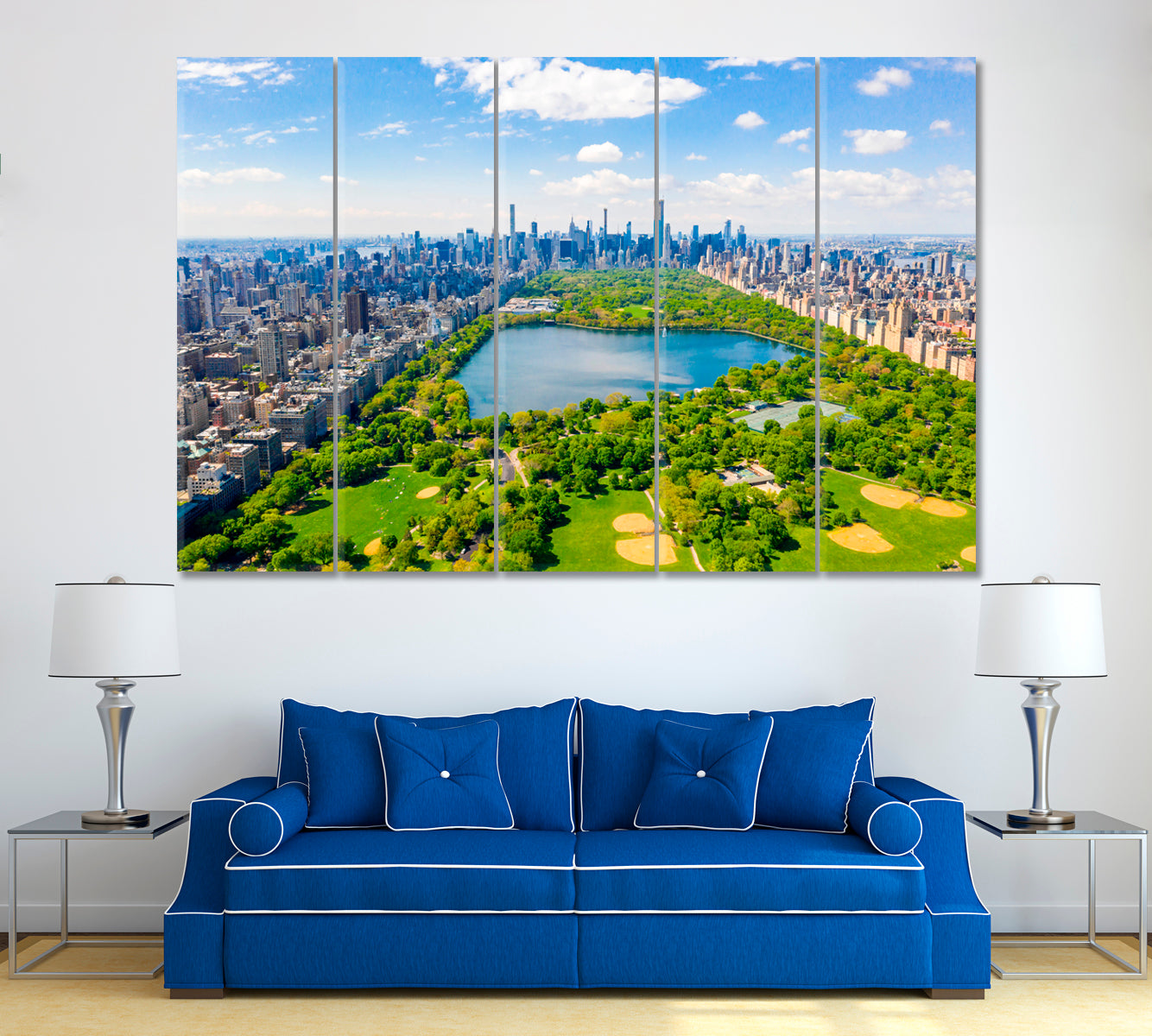 New York Central Park with Golf Course and Skyscrapers Canvas Print ArtLexy 5 Panels 36"x24" inches 
