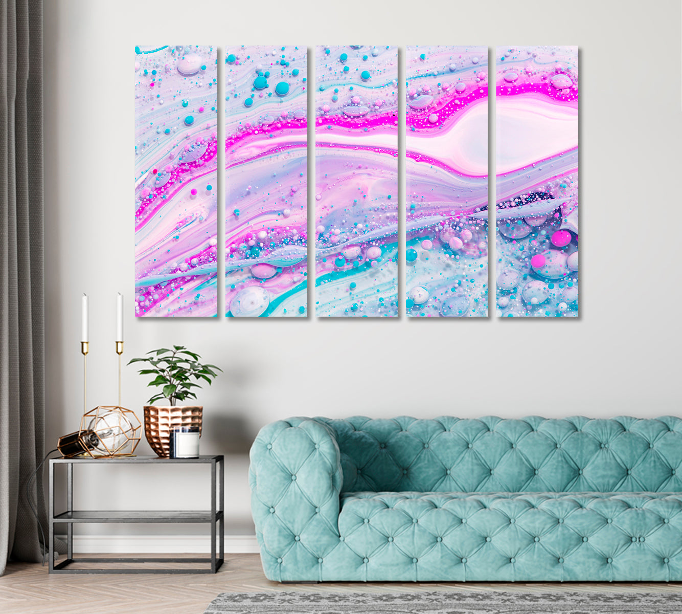 Fluid Abstract Mixed Paint Flowing Bubbles Canvas Print ArtLexy 5 Panels 36"x24" inches 