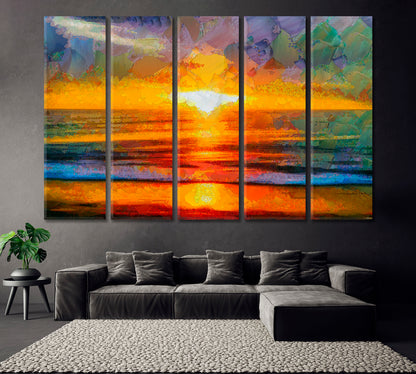 Bright Sea Sunset Canvas Print ArtLexy 5 Panels 36"x24" inches 