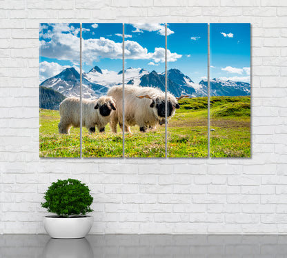Valais Blacknose Sheep Valais Alps Canvas Print ArtLexy 5 Panels 36"x24" inches 