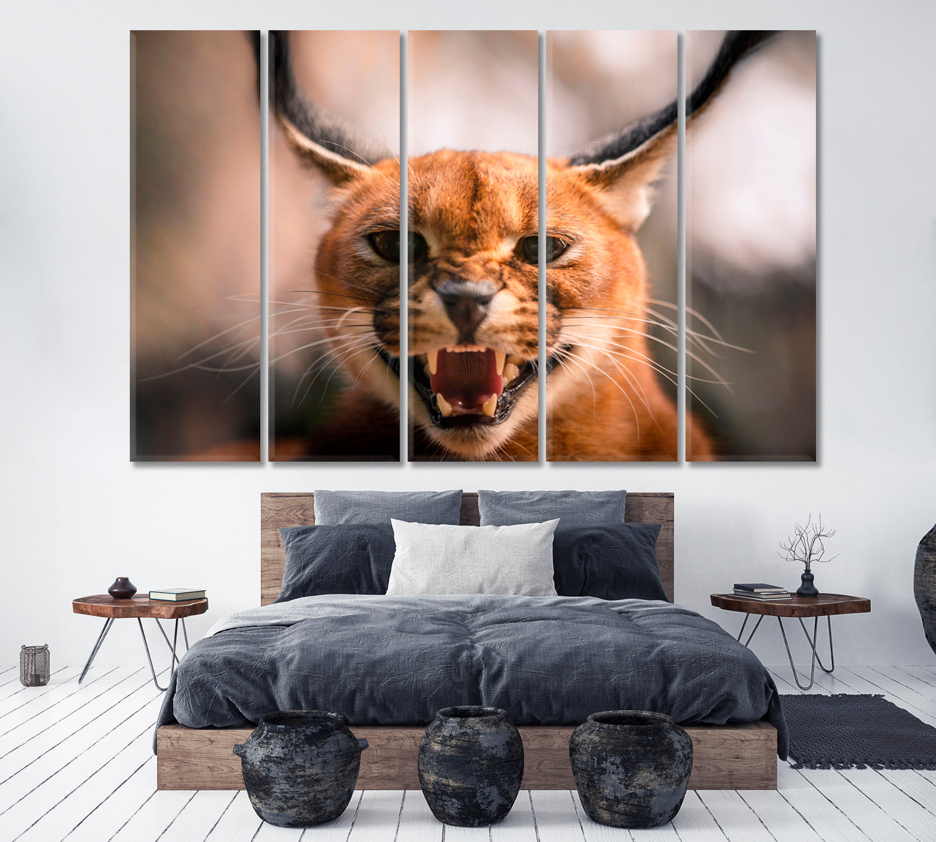 Wild Caracal in Desert Canvas Print ArtLexy 5 Panels 36"x24" inches 