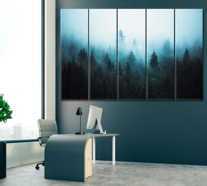 Misty Spruce Forest Canvas Print ArtLexy 5 Panels 36"x24" inches 