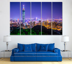 Modern Office Buildings in Taipei Taiwan Canvas Print ArtLexy 5 Panels 36"x24" inches 