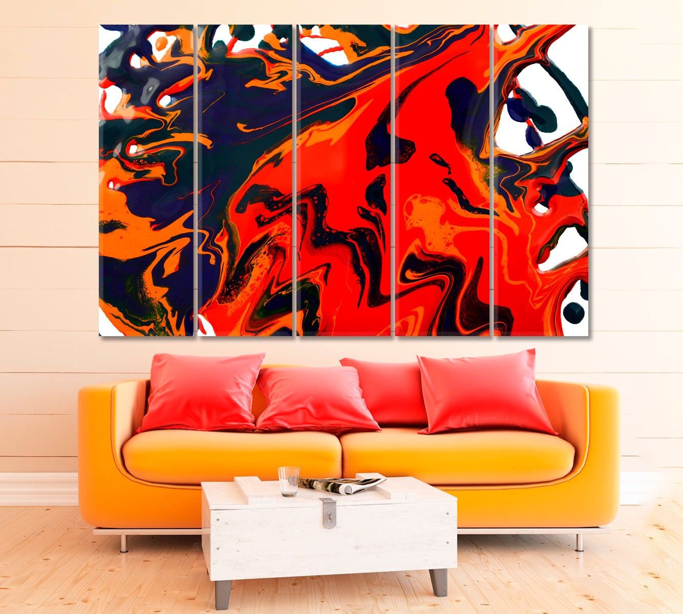 Abstract Acrylic Composition Canvas Print ArtLexy 5 Panels 36"x24" inches 