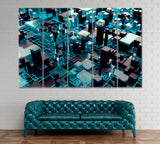 Abstract Blue Cubes Pattern Canvas Print ArtLexy 5 Panels 36"x24" inches 