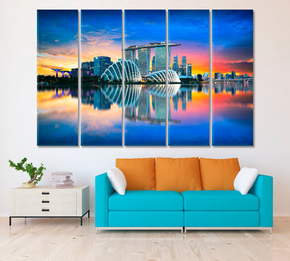Singapore at Dusk Canvas Print ArtLexy 5 Panels 36"x24" inches 
