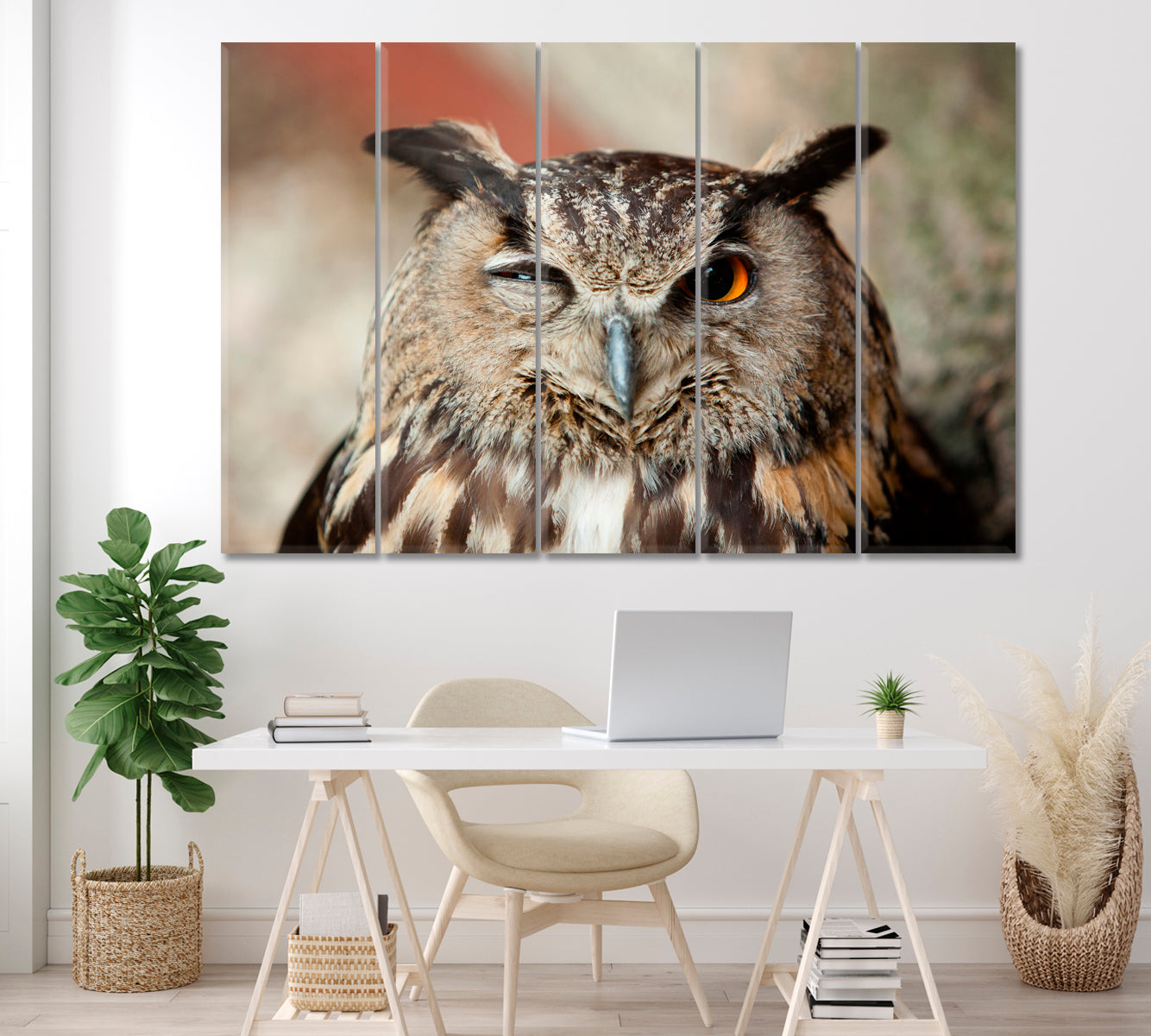 Funny Winking Owl Canvas Print ArtLexy 5 Panels 36"x24" inches 