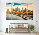 Philadelphia Skyline and Schuylkill River Canvas Print ArtLexy 5 Panels 36"x24" inches 