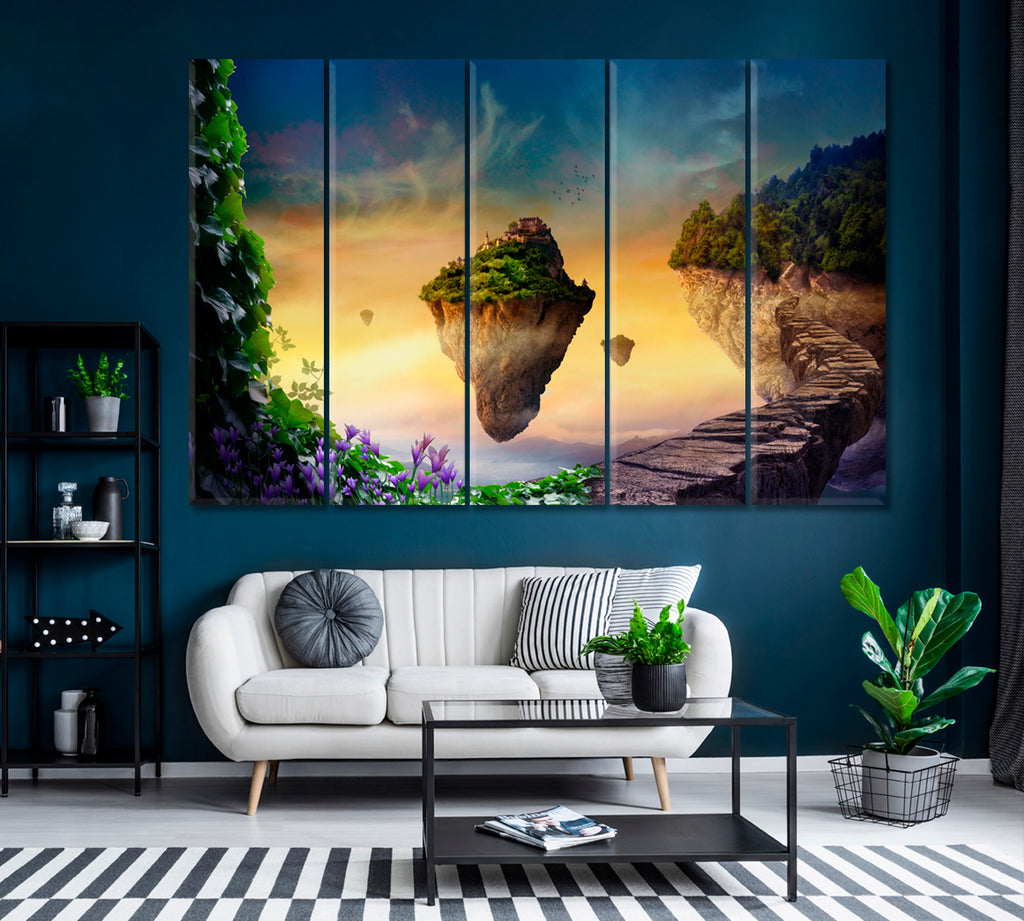 Floating Island with Magic Castle Canvas Print ArtLexy 5 Panels 36"x24" inches 