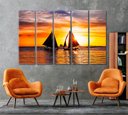 Amazing Sunset with Sailing Boats Canvas Print ArtLexy   