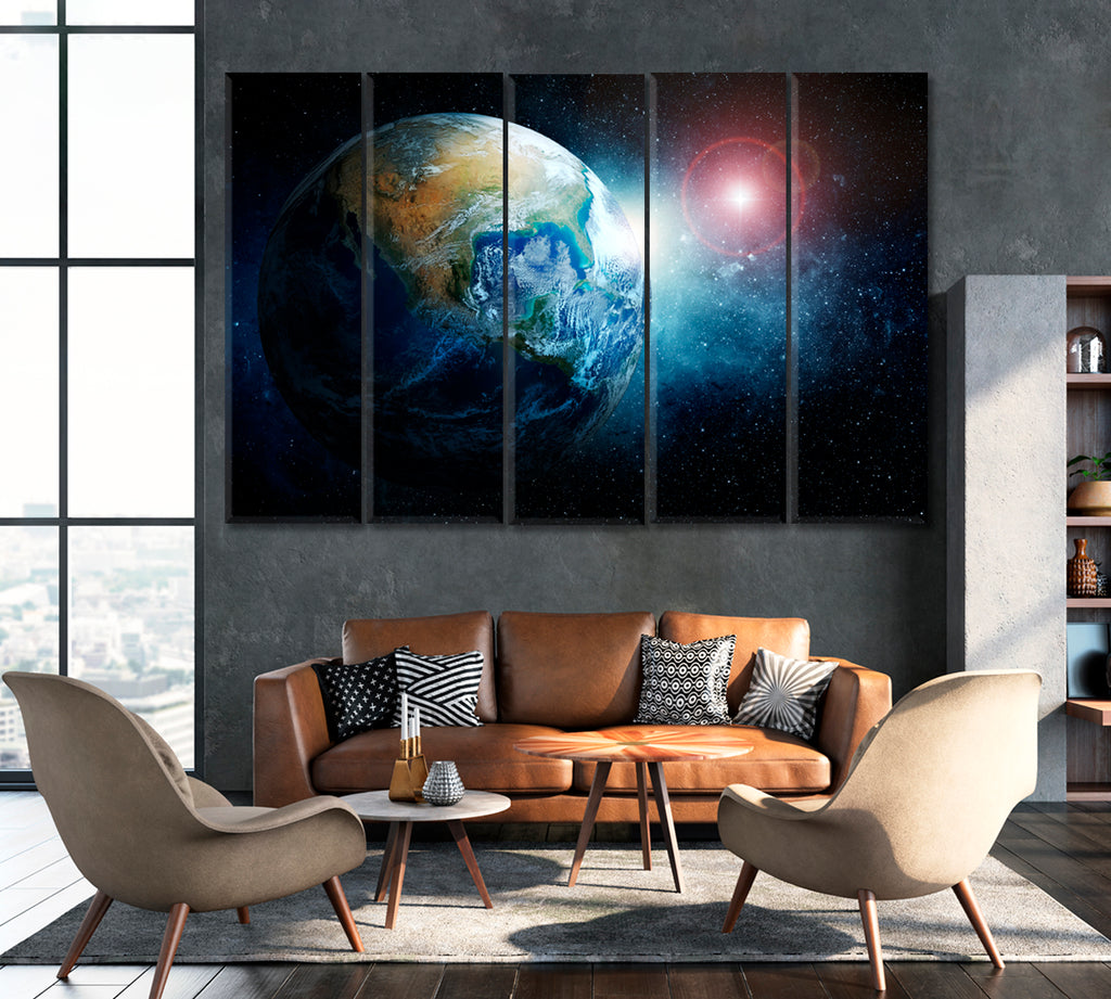 Planet Earth with Stars Canvas Print ArtLexy 5 Panels 36"x24" inches 