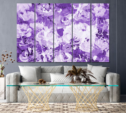 Violet Abstract Flowers Canvas Print ArtLexy 5 Panels 36"x24" inches 