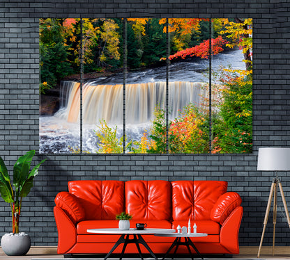 Tahquamenon Falls in Autumn Canvas Print ArtLexy 5 Panels 36"x24" inches 