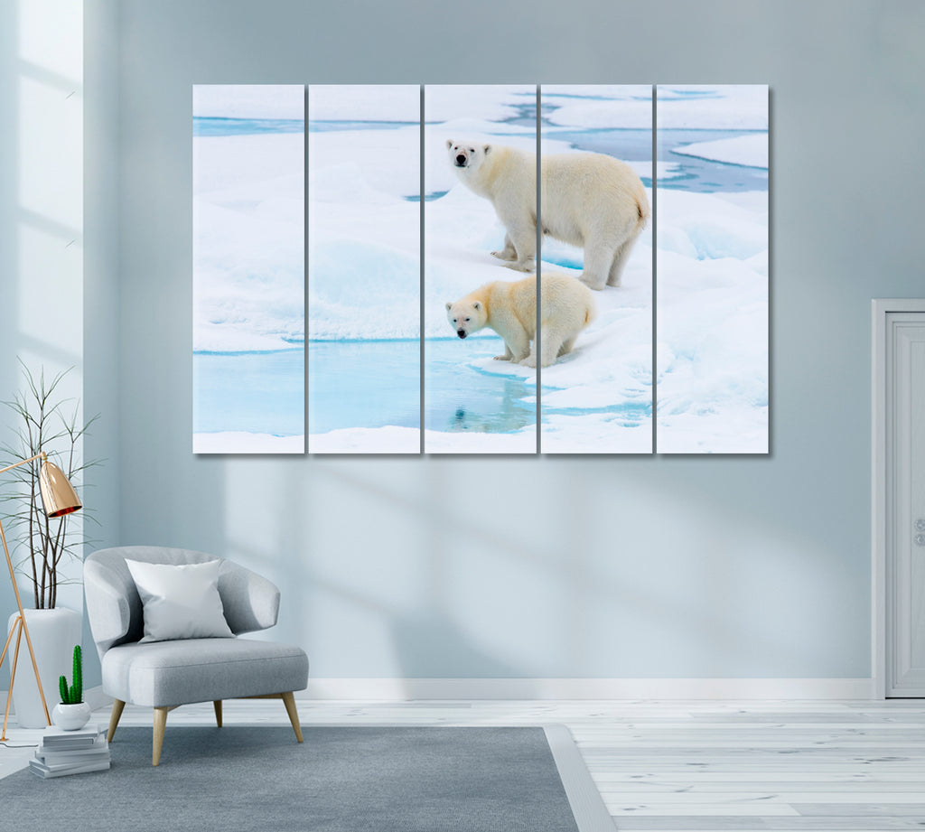Polar Bears Svalbard Arctic Canvas Print ArtLexy 5 Panels 36"x24" inches 