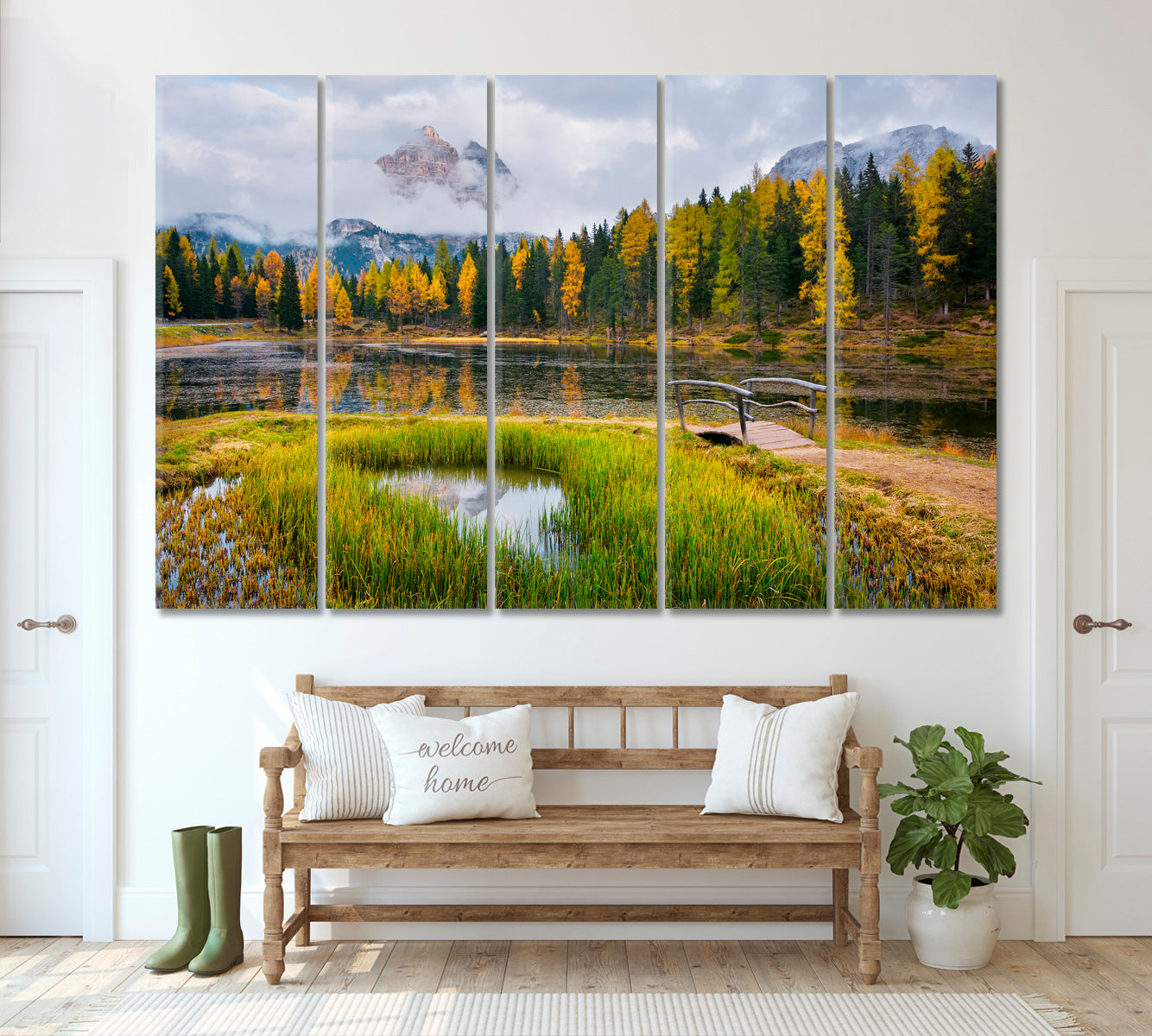 Autumn Landscape Dolomites Alps Canvas Print ArtLexy 5 Panels 36"x24" inches 