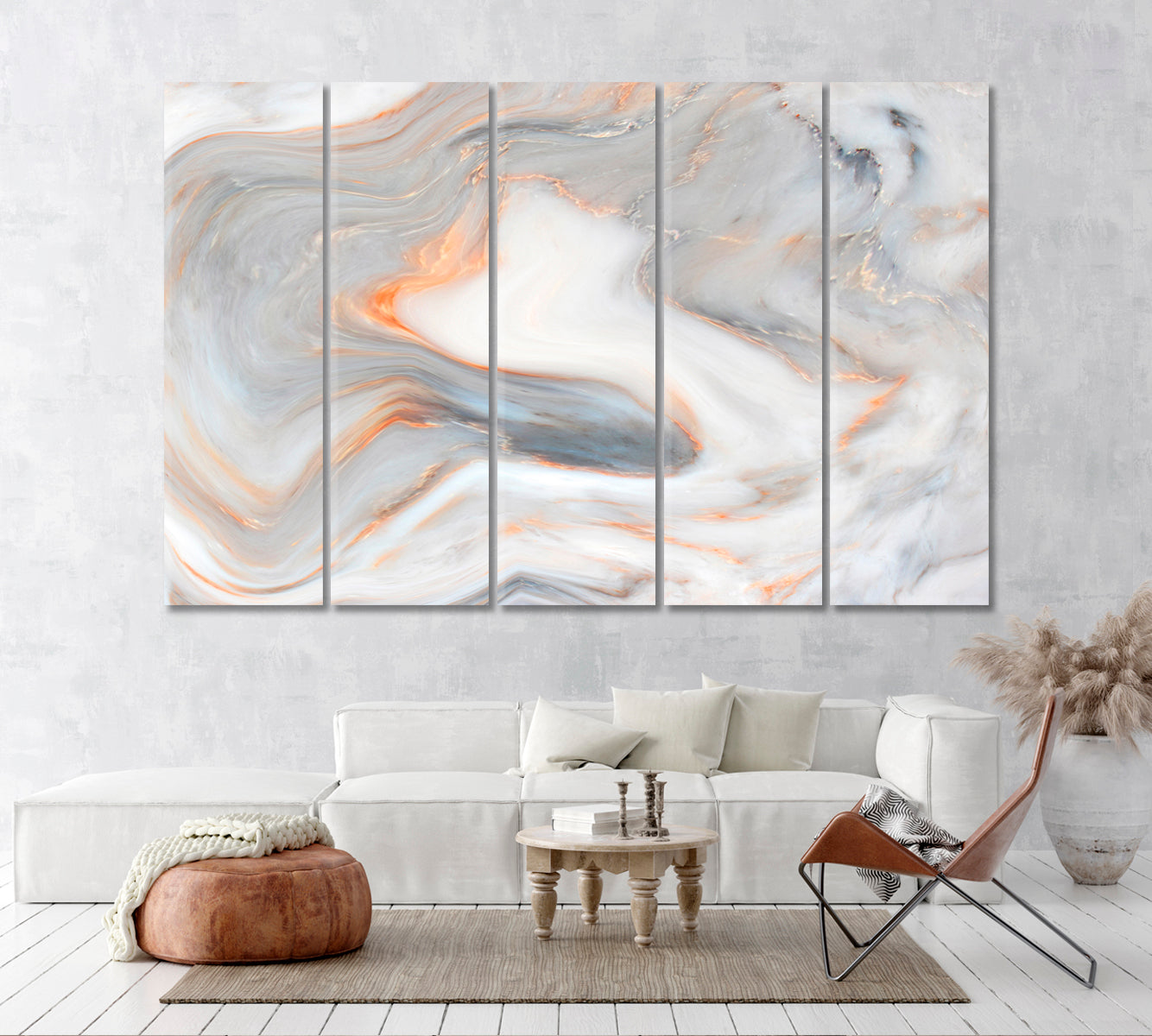 Luxury Gray Marble with Golden Veins Canvas Print ArtLexy 5 Panels 36"x24" inches 