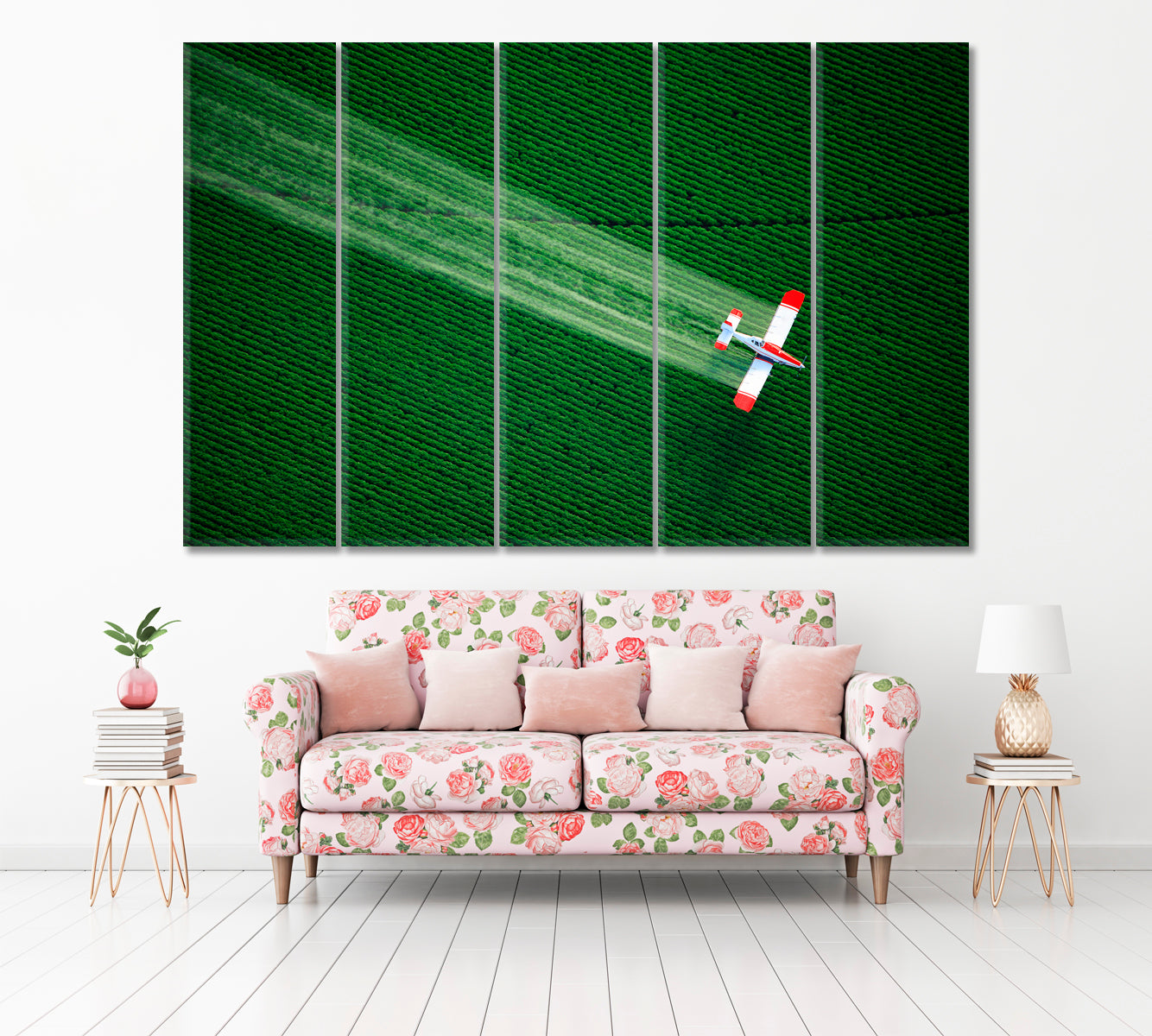 Agricultural Plane over Green Fields in Idaho Canvas Print ArtLexy 5 Panels 36"x24" inches 