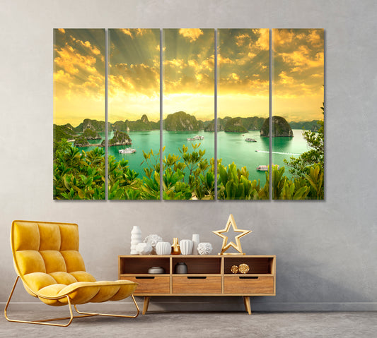 Exotic Landscape Halong Bay Vietnam Canvas Print ArtLexy 5 Panels 36"x24" inches 