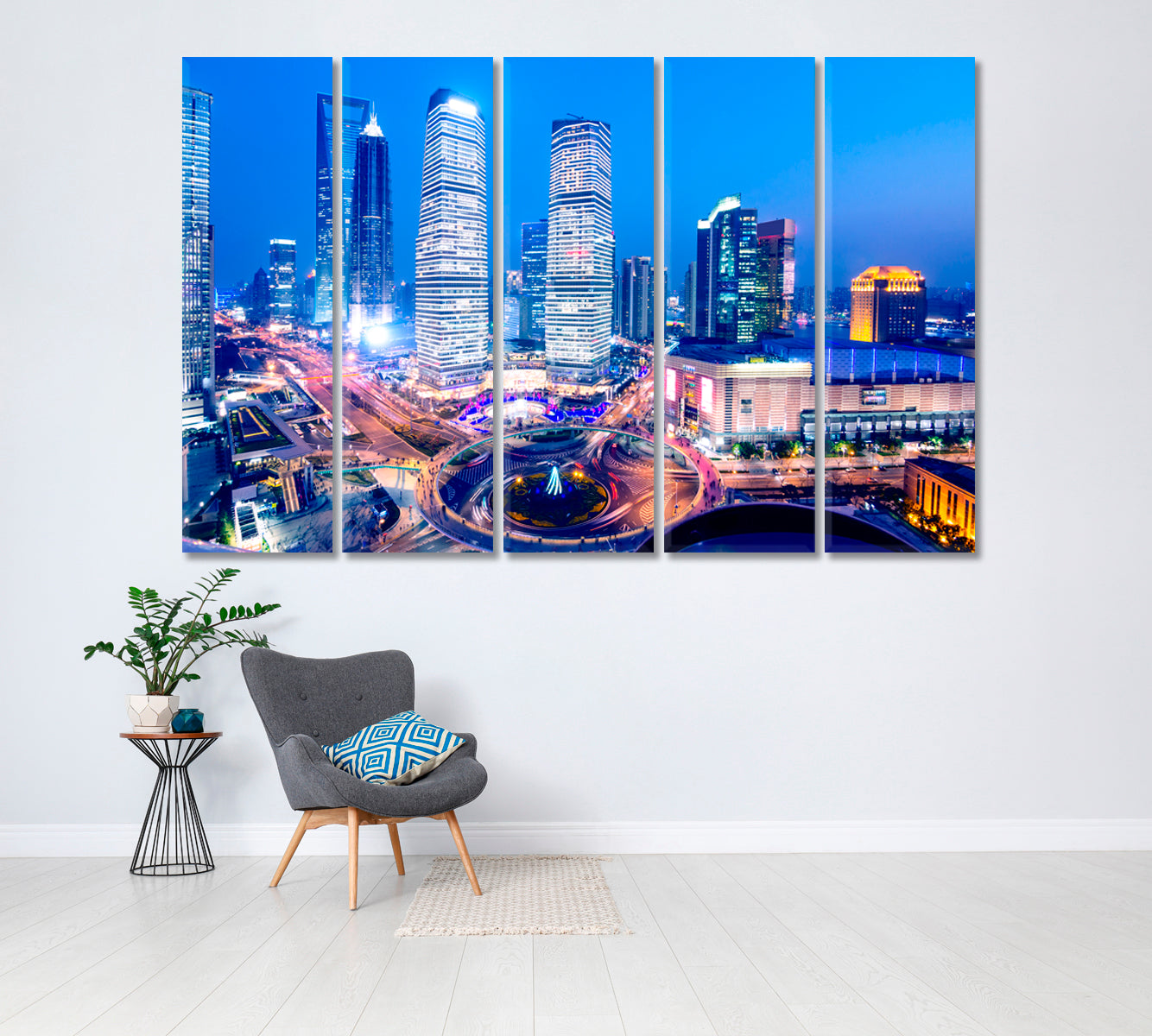 Shanghai City Skyline at Sunset Canvas Print ArtLexy 5 Panels 36"x24" inches 
