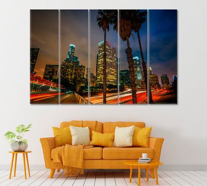 Night Traffic in Los Angeles Canvas Print ArtLexy 5 Panels 36"x24" inches 