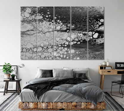 Abstract Gray Marble Ink Pattern Canvas Print ArtLexy 5 Panels 36"x24" inches 