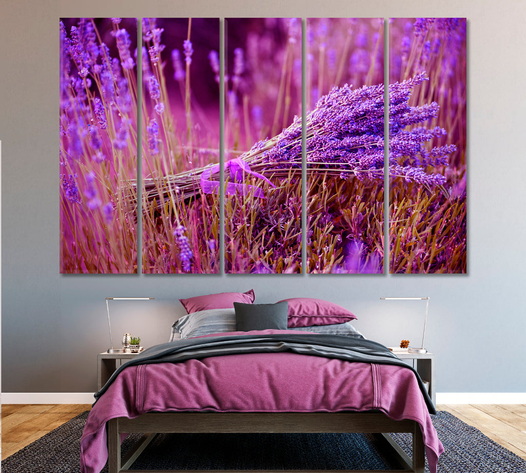 Bunch of Lavender Flowers on Lavender Field Canvas Print ArtLexy 5 Panels 36"x24" inches 