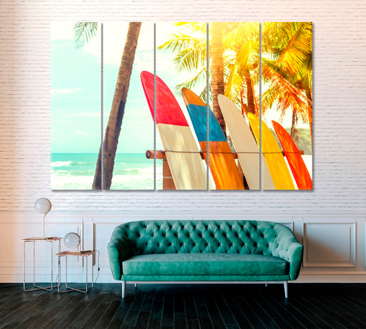 Surfboards on Beach Canvas Print ArtLexy 5 Panels 36"x24" inches 