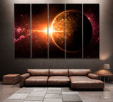 Orange Sunrise over Planet Canvas Print ArtLexy 5 Panels 36"x24" inches 