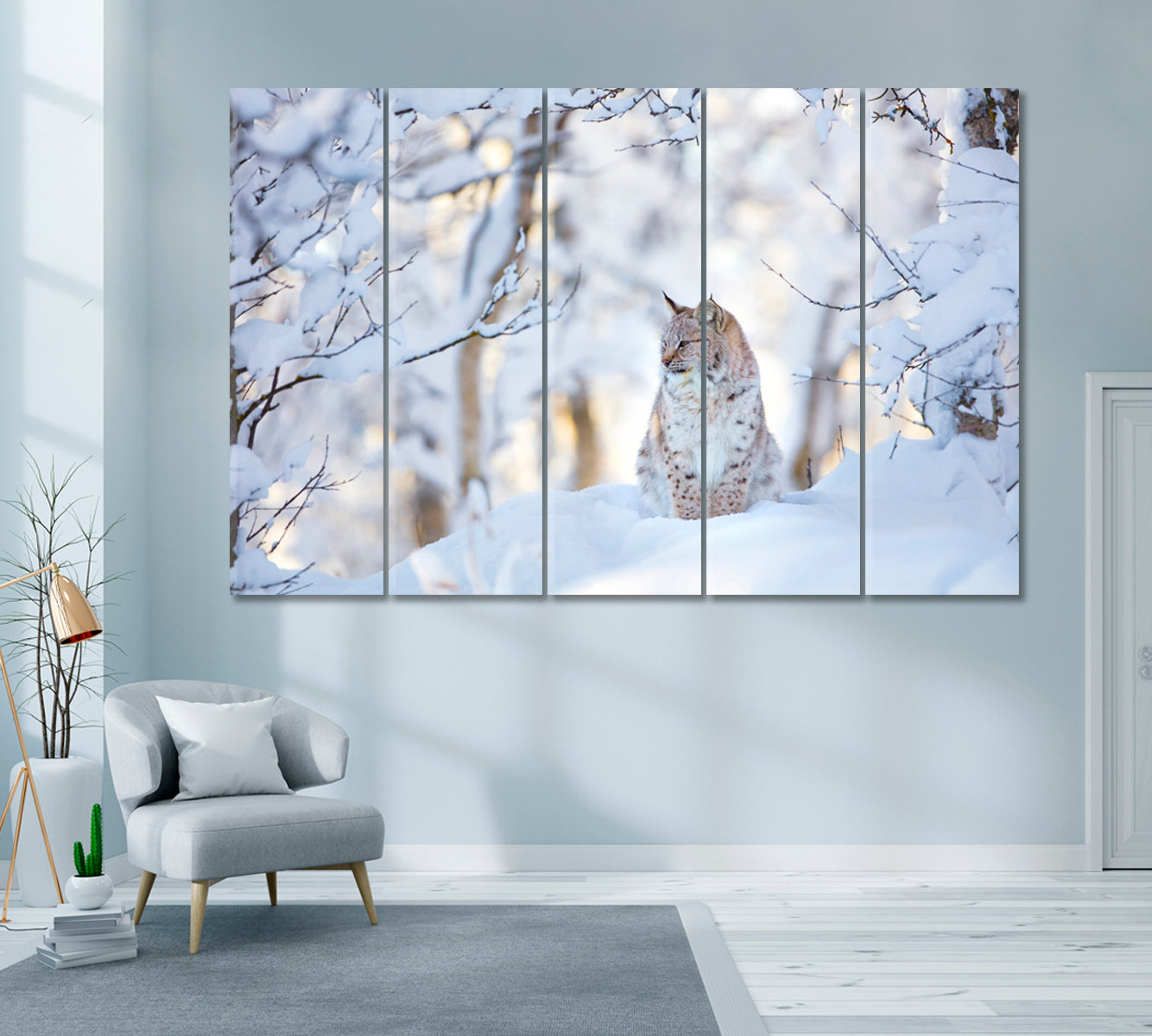 Lynx in Winter Forest Canvas Print ArtLexy 5 Panels 36"x24" inches 