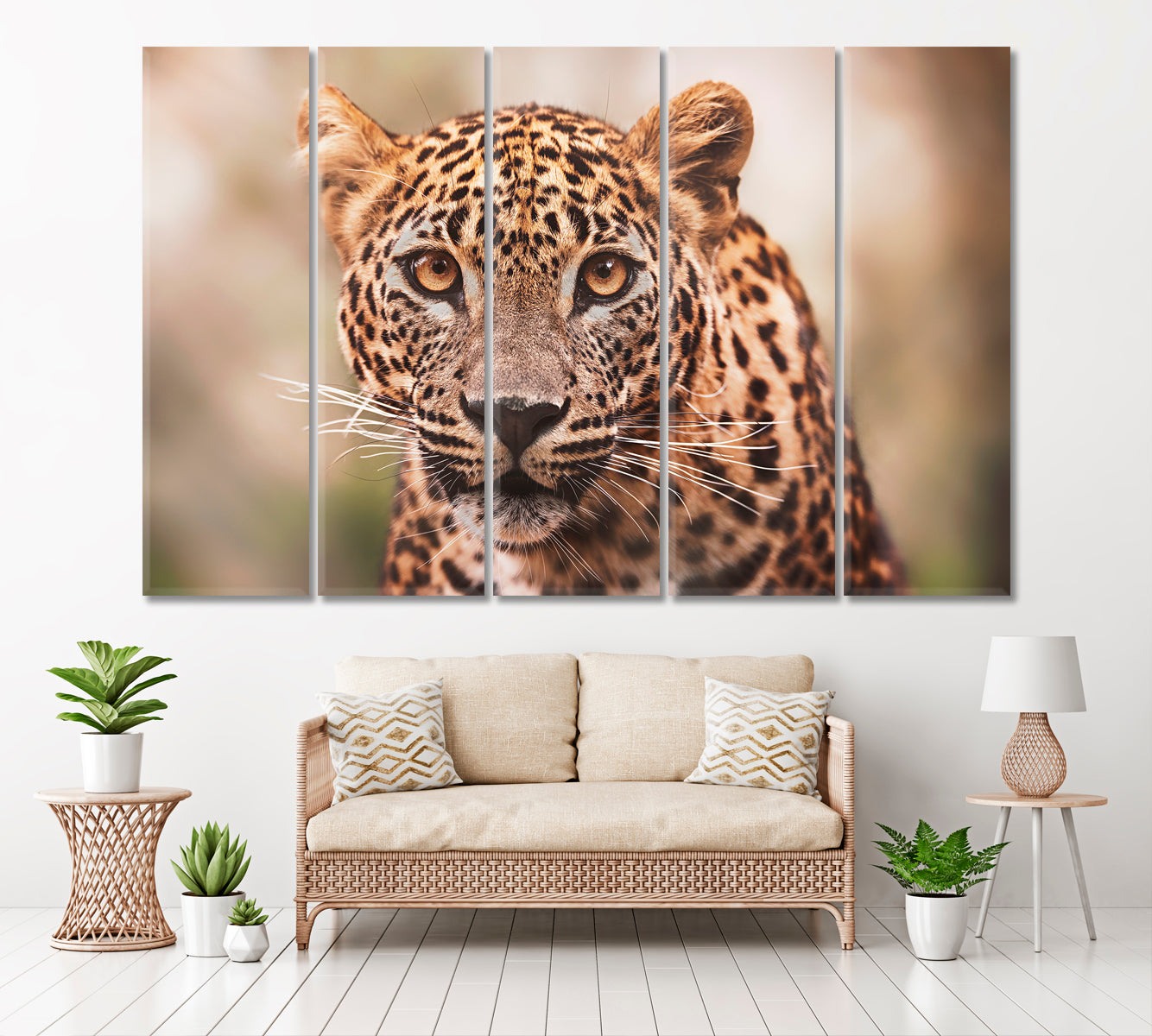 Ceylon Leopard Canvas Print ArtLexy 5 Panels 36"x24" inches 