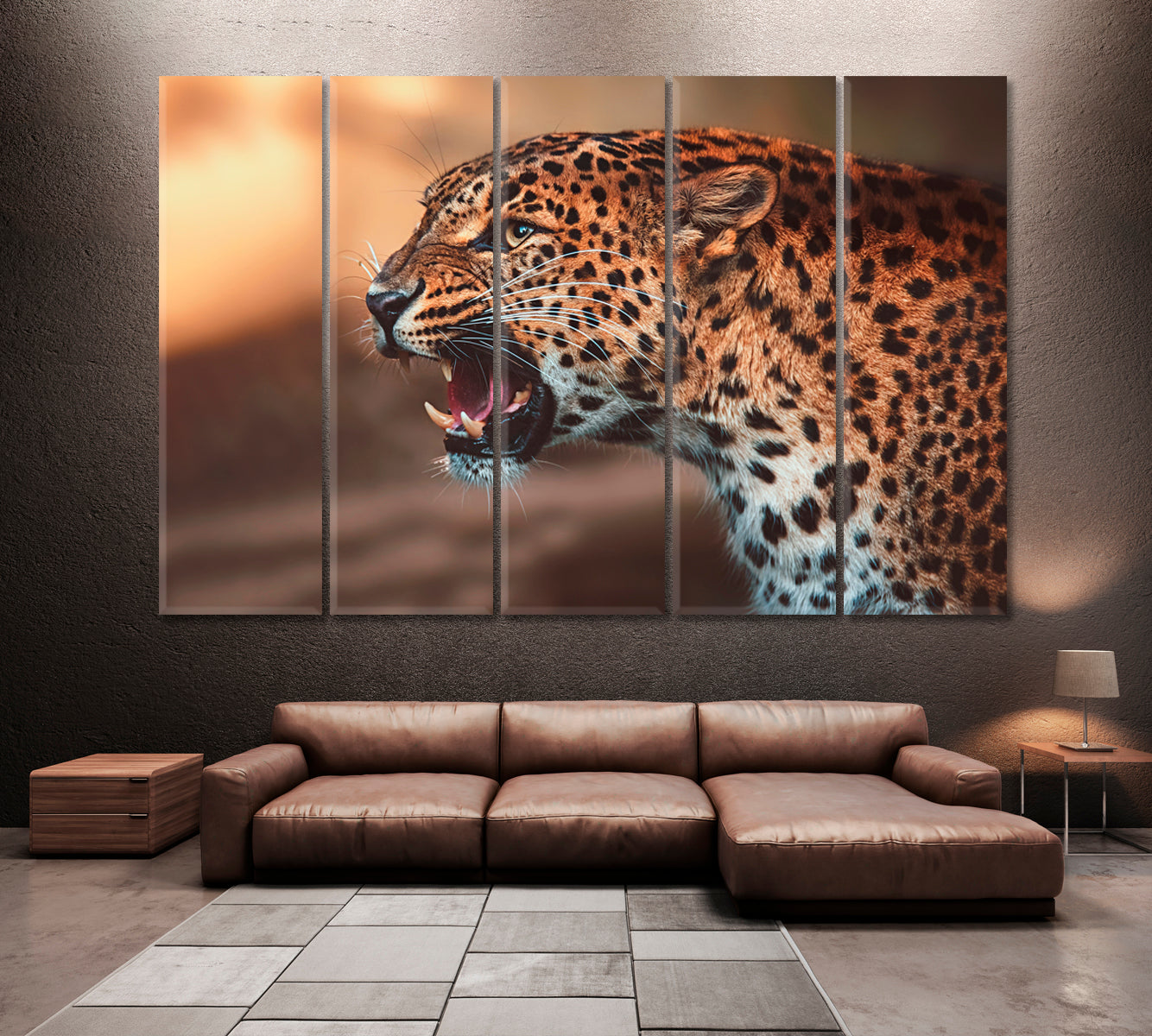 Angry Ceylon Leopard Canvas Print ArtLexy 5 Panels 36"x24" inches 