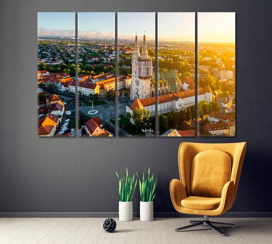 Cathedral in Zagreb at Sunrise Croatia Canvas Print ArtLexy 5 Panels 36"x24" inches 