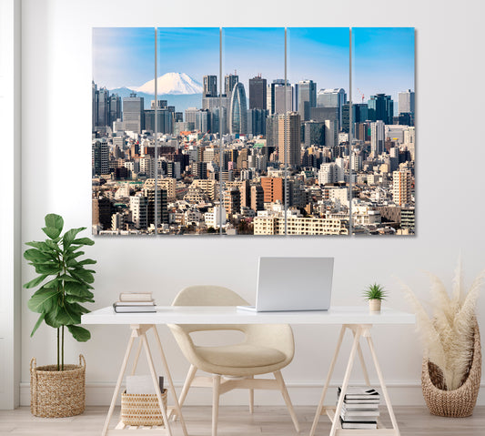 Mountain Fuji with Tokyo Skyline Canvas Print ArtLexy 5 Panels 36"x24" inches 